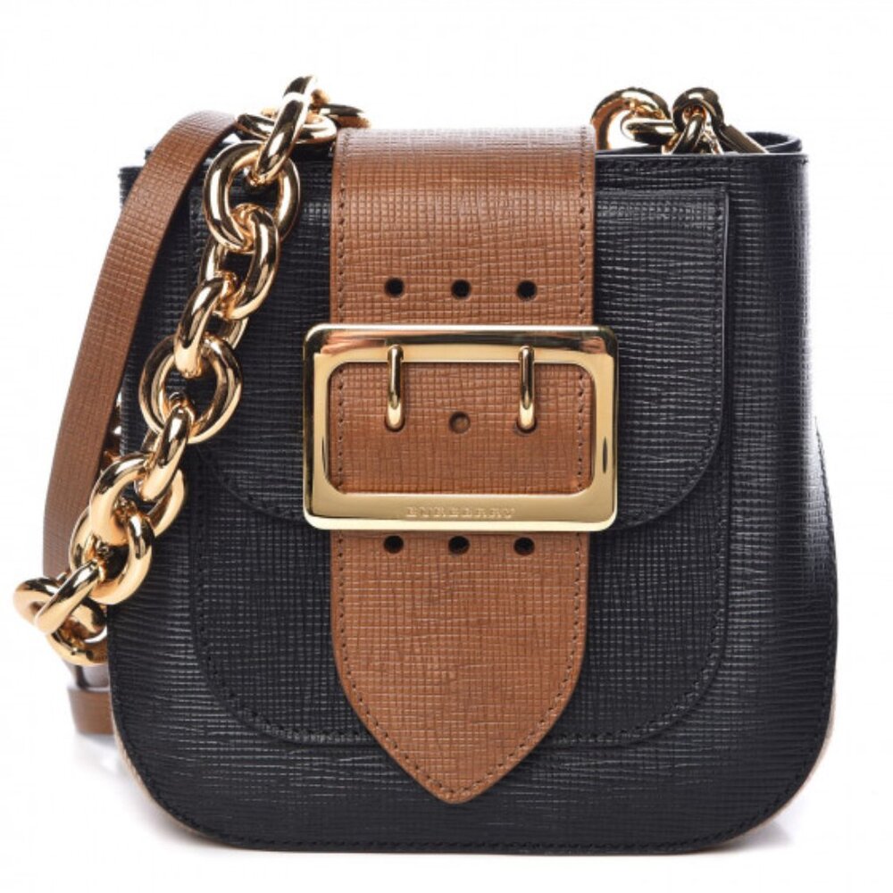 Burberry Derby Calfskin Small Square Buckle Belt Bag Black Tan